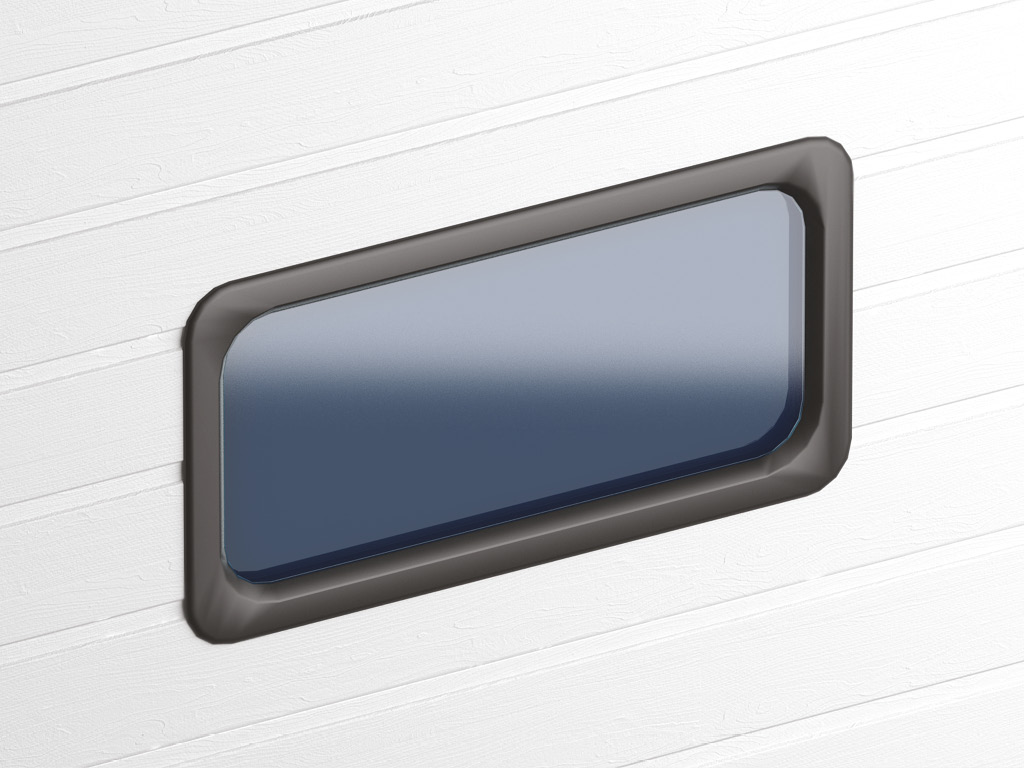 Special window design (627 × 327 or 607 × 202 mm) guarantees tight fitting in the door leaf preventing temperature loss. Black framing.